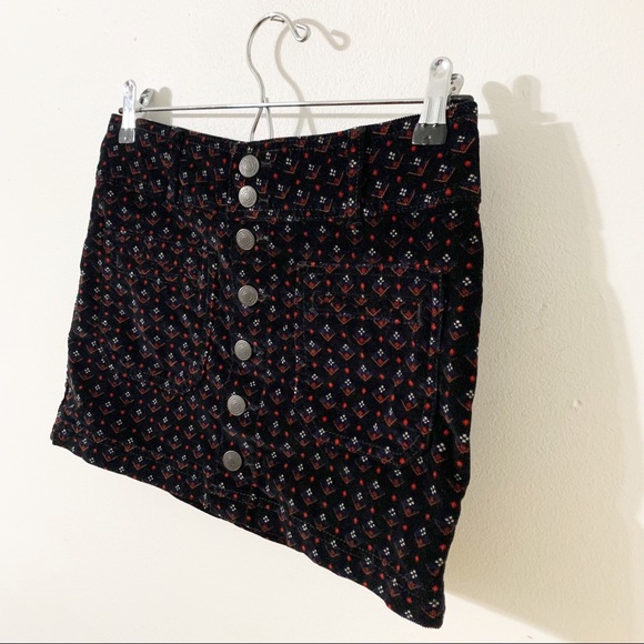 Free People We the Free Button Front Corduroy Mini Skirt Floral GeometricPattern - Picture 8 of 12